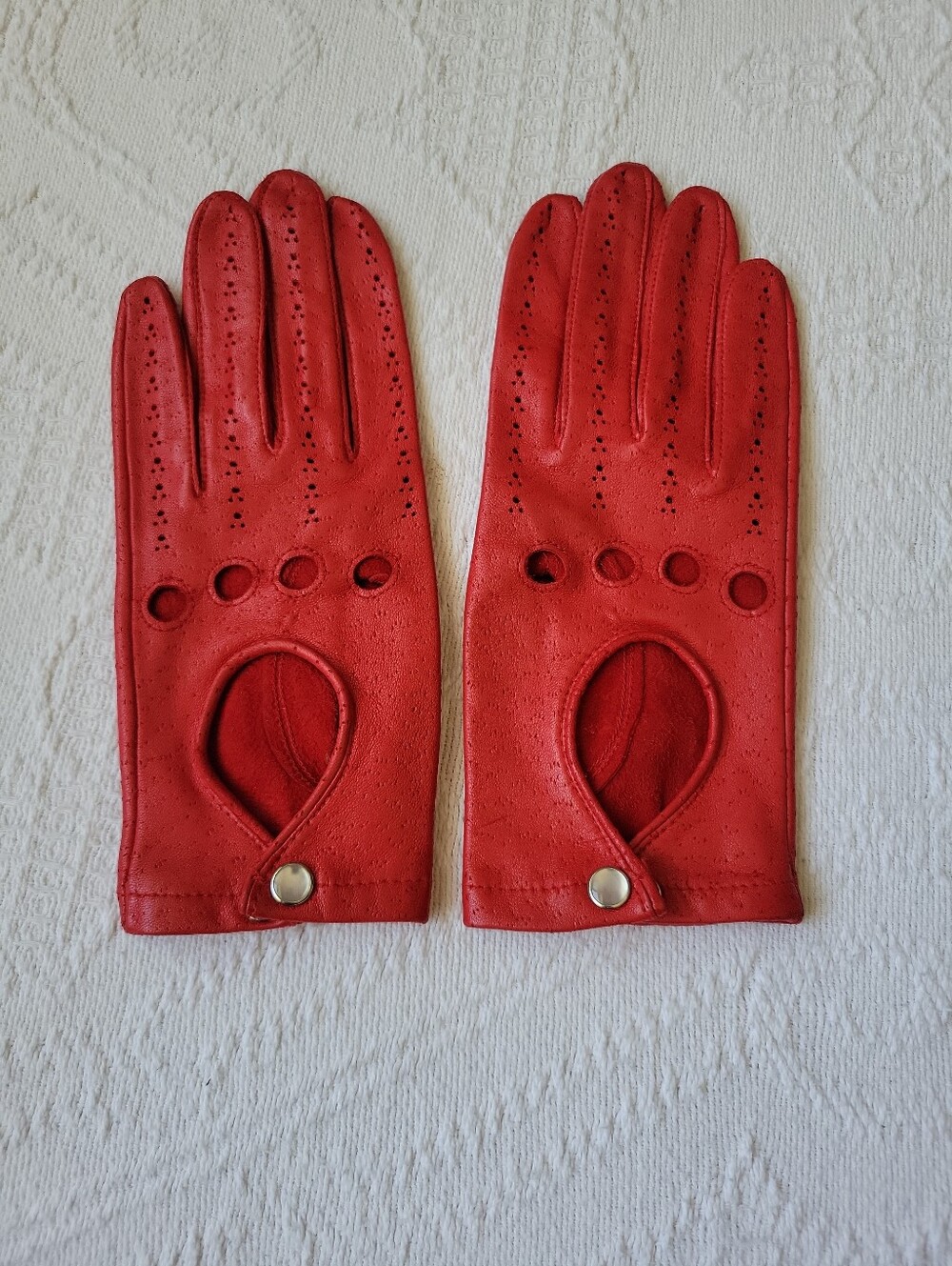 Vintage Fownes Red Genuine Leather Driving Gloves Women's Size L WPL 9522